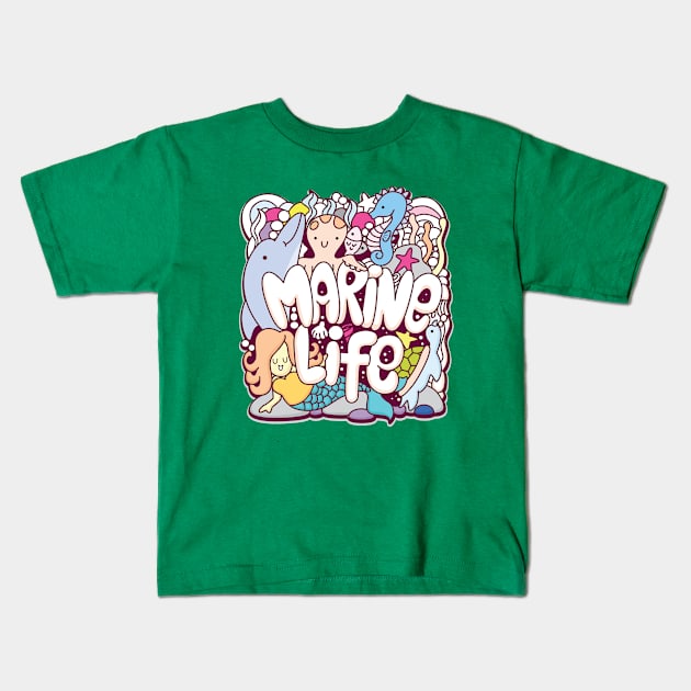 Marine life doodle Kids T-Shirt by Mako Design 